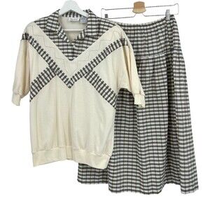 1980's 2 Piece Outfit BONNIE AND BILLY BY HOLLY II Women's sz Large Plaid Skirt